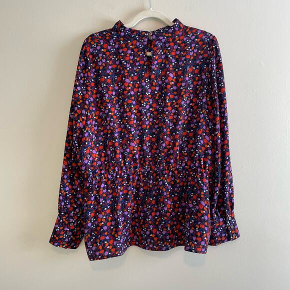 Halogen Size 2X Black Orange Purple Floral Blouse Long Sleeves - Picture 2 of 6